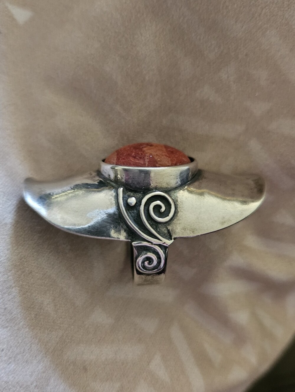 Shablool 925 ring with Natural Red Sponge Coral